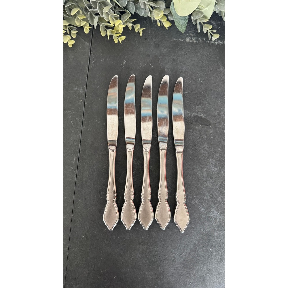 Oneida Stainless dinner knives flatware burnished Deauville/Prescott set of five